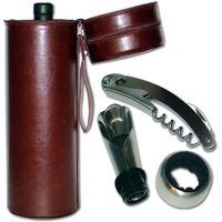 Housse en cuir "Bouteille" avec 3 accessoires œno